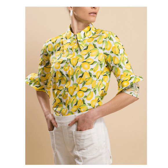 Michael Kors Collection Lemon Cotton Poplin Blouse Size 10 Iconic Spring $590 - Picture 1 of 6